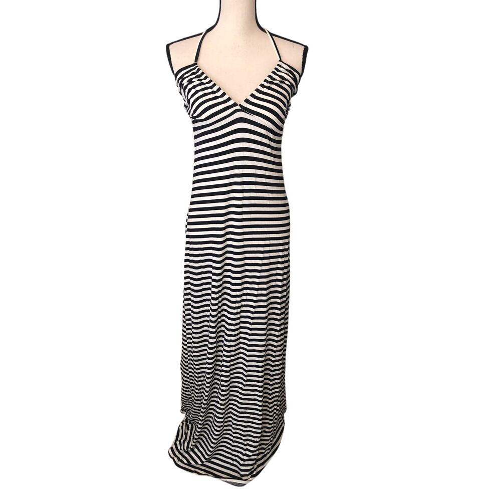 Paranoia Black White Striped Maxi Dress Size M Halter Long Summer Vacation
